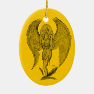 Adorno De Cerámica Ángel Diseño negro y amarillo