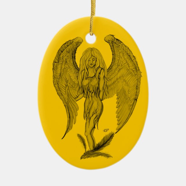 Adorno De Cerámica Ángel Diseño negro y amarillo (Frente)