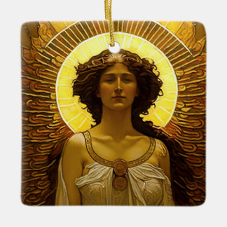 Adorno De Cerámica Ángel Dorado Mensajero Brillante de Luz