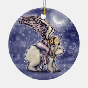 Adorno De Cerámica Ángel dormido en el arte de Navidad del oso polar