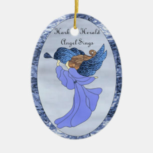 Adorno De Cerámica Ángel en vitral azul