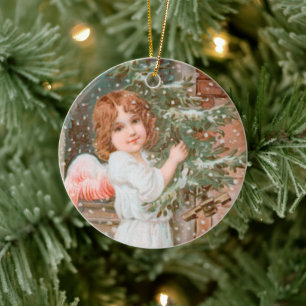 Adorno De Cerámica Ángel Encantador con Árbol de Navidad
