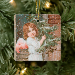 Adorno De Cerámica Ángel Encantador con Árbol de Navidad