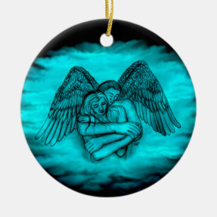Adorno De Cerámica Ángel Eros enamorado, diseño negro y verde