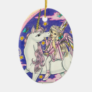 Adorno De Cerámica Ángel "Gelsomina" en unicornio