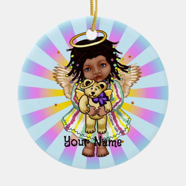 Adorno De Cerámica Angel Holding Bear (Frente)