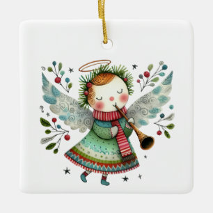 Adorno De Cerámica Ángel lindo estilo arte popular