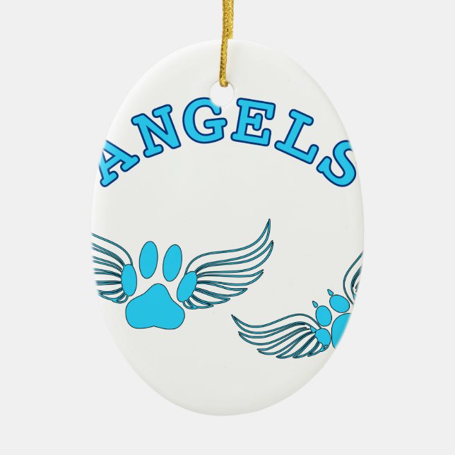 Adorno De Cerámica Ángel Mascota Viñe En Azul (Frente)