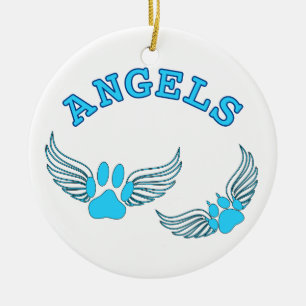 Adorno De Cerámica Ángel Mascota Viñe En Azul