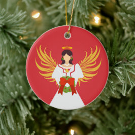 Adorno De Cerámica Angel Merry Christmas Red Green Wreath Wings Gift