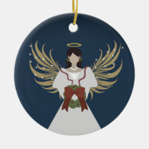 Adorno De Cerámica Angel Modern Neutral Wreath Wings Halo Stars Gift