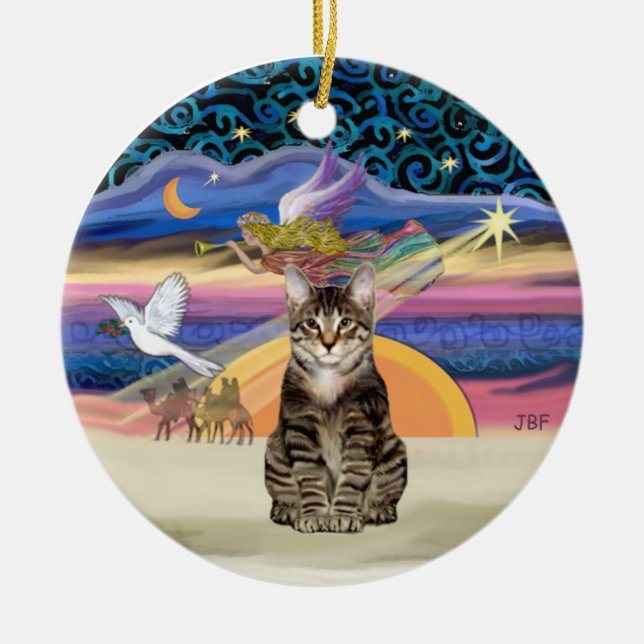 Adorno De Cerámica Ángel navidad - gato de Tabby Tabby (Frente)