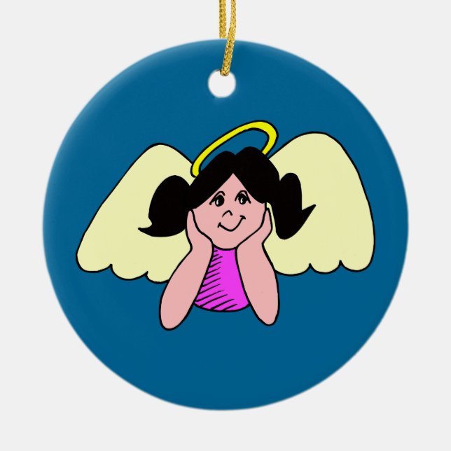 Adorno De Cerámica Ángel Navidades Chicas Cute Dark Haired (Frente)