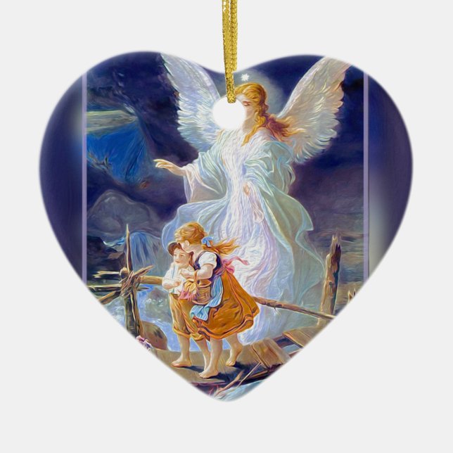 Adorno De Cerámica Ángel, niños y puente de guarda (Frente)