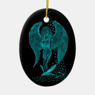 Adorno De Cerámica Ángel perdido en el amor, negro y verde diseño