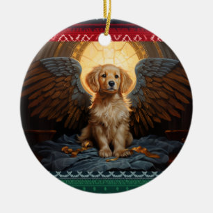 Adorno De Cerámica Ángel perrito Golden Retriever