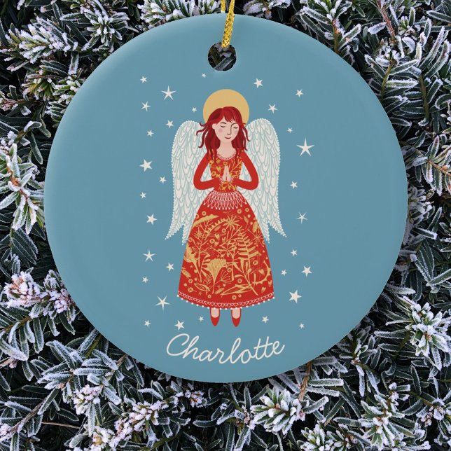 Adorno De Cerámica Angel Personalizado (Angel personalized custom name Christmas ornament)