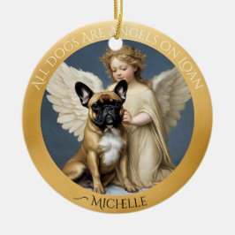 Adorno De Cerámica Angel Personalizado de Bulldog Francés Fawn