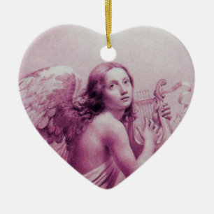 Adorno De Cerámica ÁNGEL QUE JUEGA A LYRA SOBRE el rosa de las NUBES