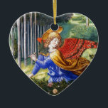 Adorno De Cerámica Ángel reuniendo flores en un paisaje celestial<br><div class="desc">Fresco pintado por el pintor italiano del Renacimiento Benozzo Gozzoli c.1460,  Florencia,  Italia. Diseño elegante,  artístico y clásico de adorno cardíaco con una brillante piedra de zafiro azul 3D.</div>