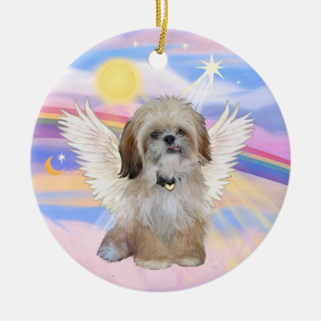 Adorno De Cerámica Ángel Shih Tzu en las nubes del cielo (Frente)