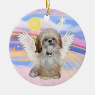 Adorno De Cerámica Ángel Shih Tzu en las nubes del cielo