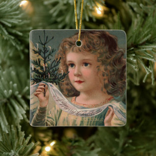 Adorno De Cerámica Ángel sosteniendo un pequeño árbol de Navidad ilum