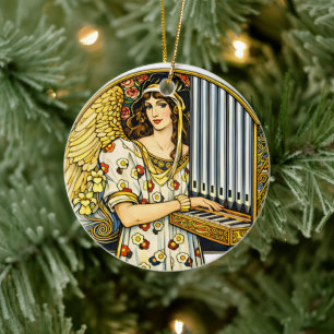 Adorno De Cerámica Ángel Tocar el Órgano Art Nouveau Música Vintage