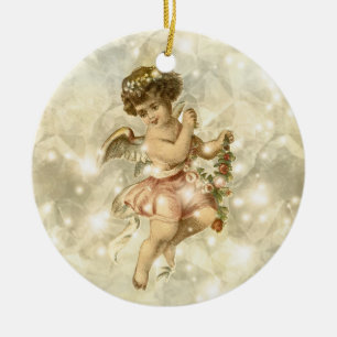 Adorno De Cerámica Ángel Vintage Brillante Oro V2 ID136