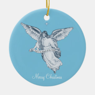 Adorno De Cerámica Ángel Vintage de Navidad con Mensaje en Azul Claro
