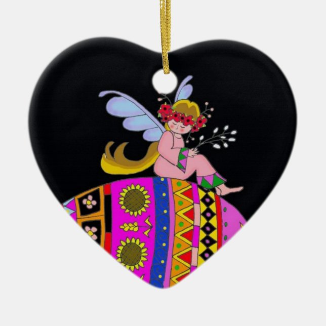 Adorno De Cerámica Ángel y Pysanka (Frente)