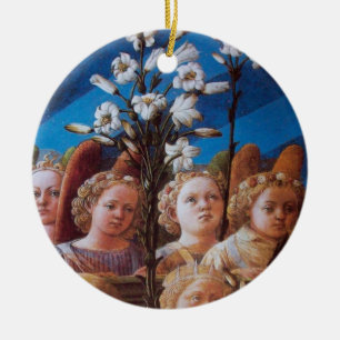 ADORNO DE CERÁMICA ANGELES CON LILIAS BLANCAS
