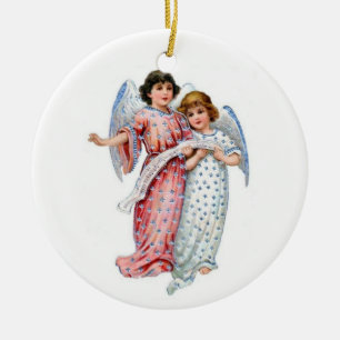 Adorno De Cerámica Ángeles del navidad en rosa y azul