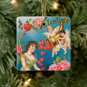 Adorno De Cerámica Ángeles y corazones vintage victorianos del día de