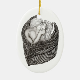Adorno De Cerámica Angels Kissing , diseño en blanco y negro