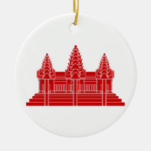 Adorno De Cerámica Angkor Wat Camboyan / Bandera Jemer
