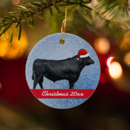Adorno De Cerámica Angus negros y Santa Hat personalizados