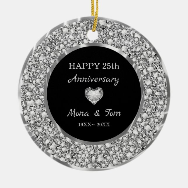 Adorno De Cerámica Anillo Y Corazón De Diamantes Plateados (Frente)