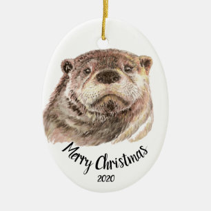 Adorno De Cerámica Animal anticuado de la nutria de la acuarela del