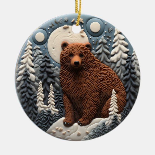 Adorno De Cerámica Animal de Chirstmas de Oso 3D (Frente)