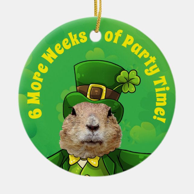 Adorno De Cerámica Animal Fiesta de St. Patrick's Day Groundhog (Frente)