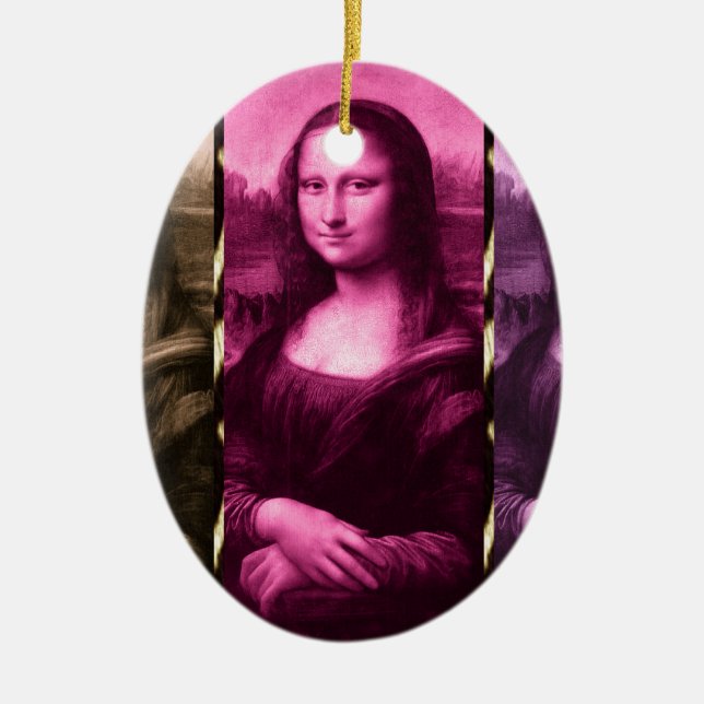 Adorno De Cerámica Animal Mona Lisa Imprimir Chocolate Púrpura Rosa (Frente)