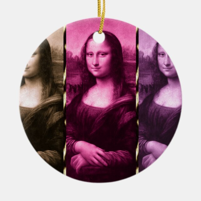 Adorno De Cerámica Animal Mona Lisa Imprimir Chocolate Púrpura Rosa (Frente)