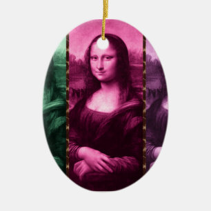Adorno De Cerámica Animal Mona Lisa Imprimir púrpura rosa verde