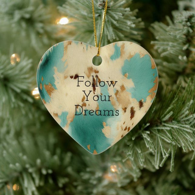 Adorno De Cerámica Animal Piel de vaca Turquesa de Oro Crema (Árbol)