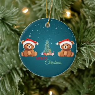 Adorno De Cerámica Animales cortos invierno Oso Santa Navidad árbol