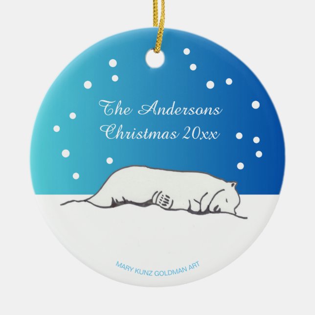 Adorno De Cerámica Animales de arte original de oso polar suave dibuj (Frente)