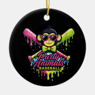 Adorno De Cerámica Animales de fiesta de mujeres béisbol mono diverti