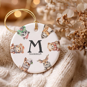 Adorno De Cerámica Animales de Invierno con Monograma Personalizado N