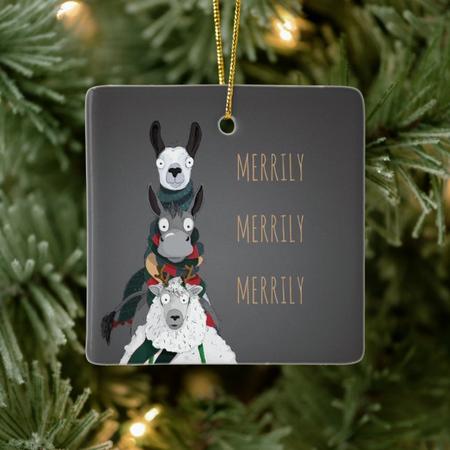 Adorno De Cerámica Animales de invierno grises "Merrily Merrily" (Árbol)